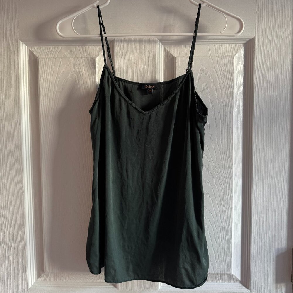 Quince Washable Stretch Silk V-Neck Cami, forest green, size small - Picture 3 of 7